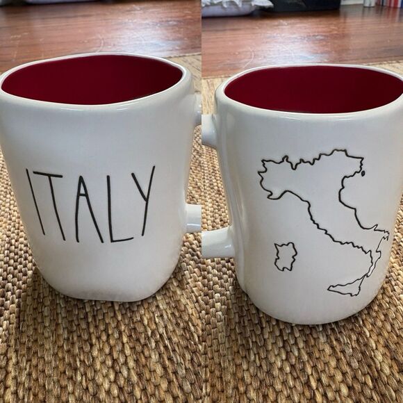 RAE DUNN Italy Mug White With Red Lining Coffee Cup Travel - Picture 1 of 5